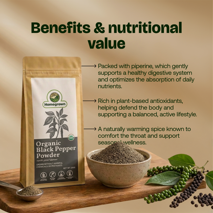 Homegrown Organic Black Pepper Powder (200g)
