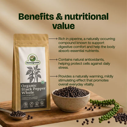 Homegrown Organic Black Pepper Whole (200g)