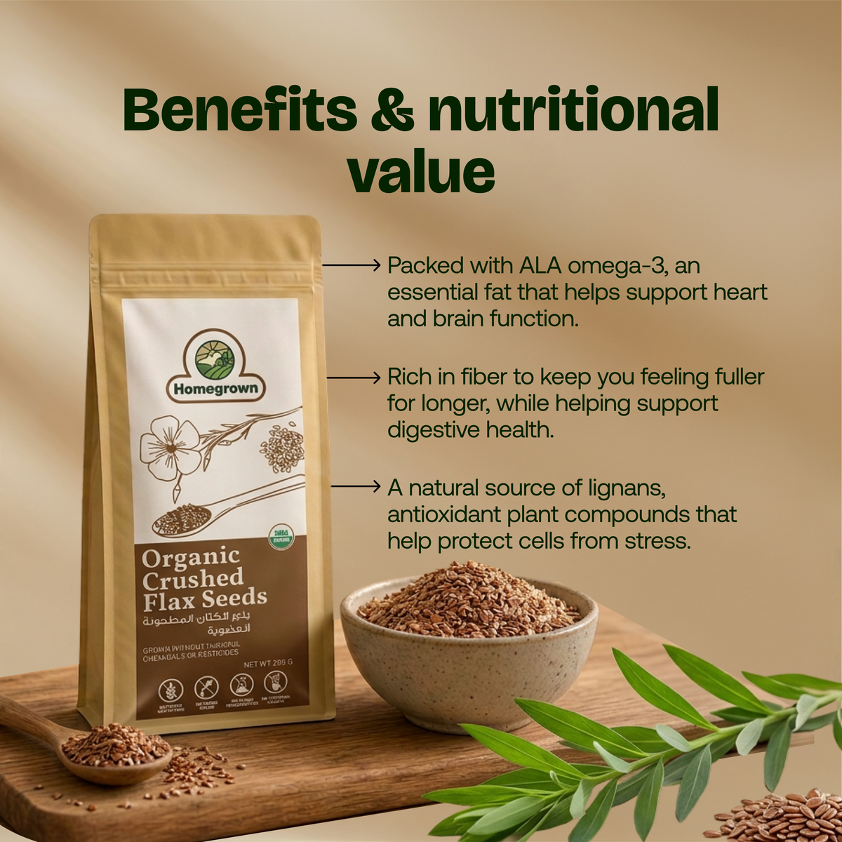 Homegrown Organic Crushed Flax Seeds (200g)