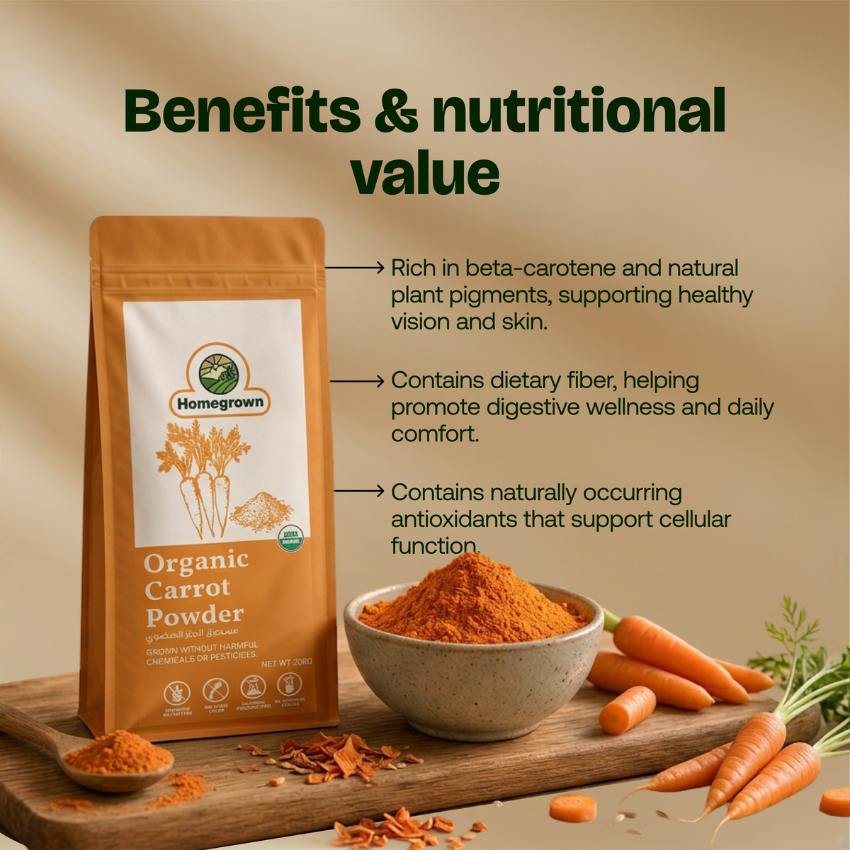 Homegrown Organic Carrot Powder (200g)