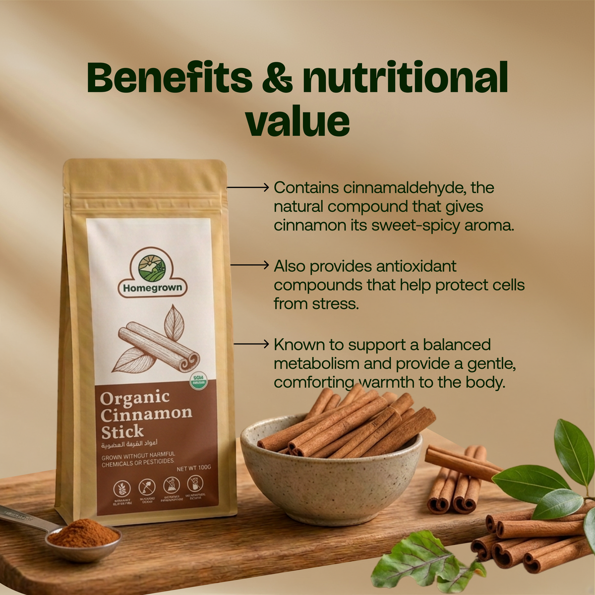 Homegrown Organic Cinnamon Sticks (Bark) (100g)