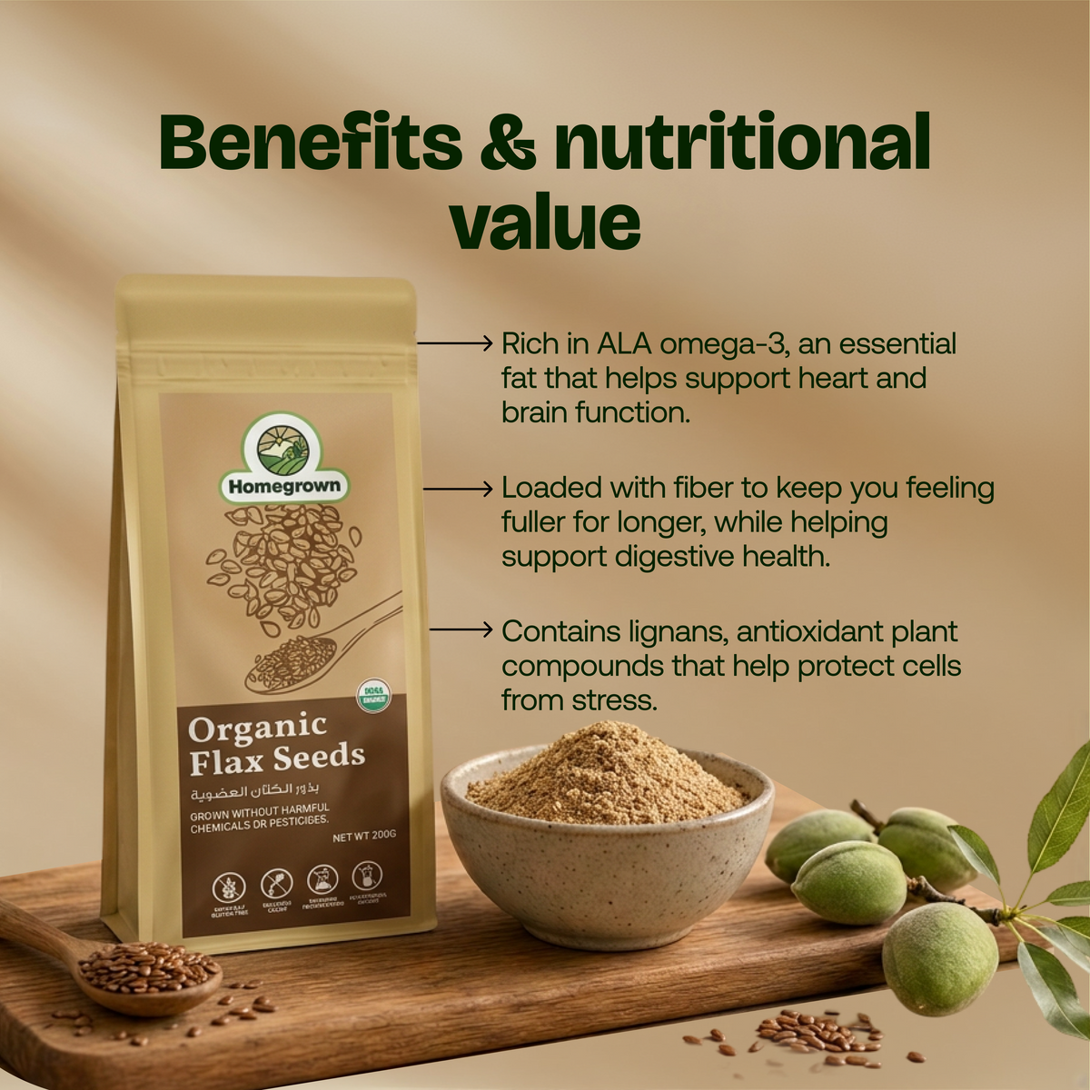 Homegrown Organic Flax seeds (200g)