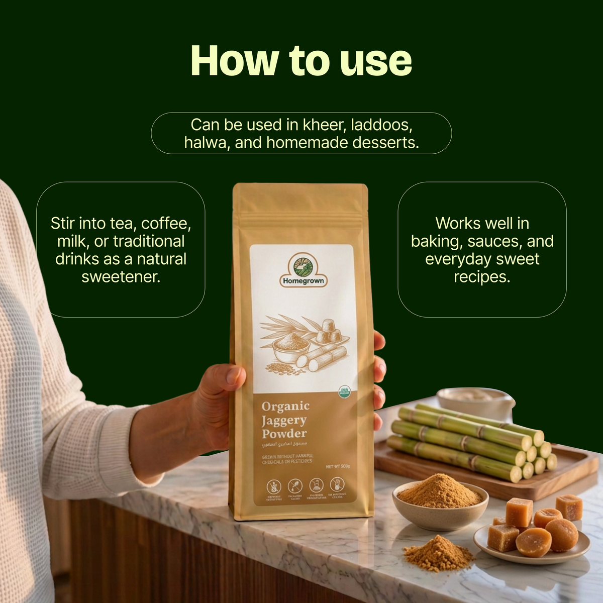 Homegrown Organic Jaggery Powder (500g)