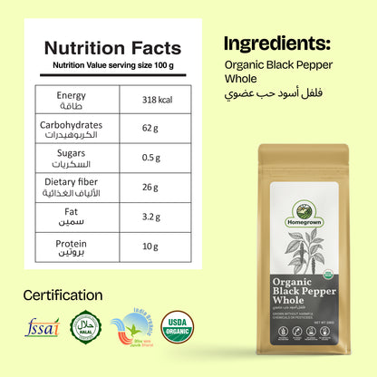 Homegrown Organic Black Pepper Whole (200g)