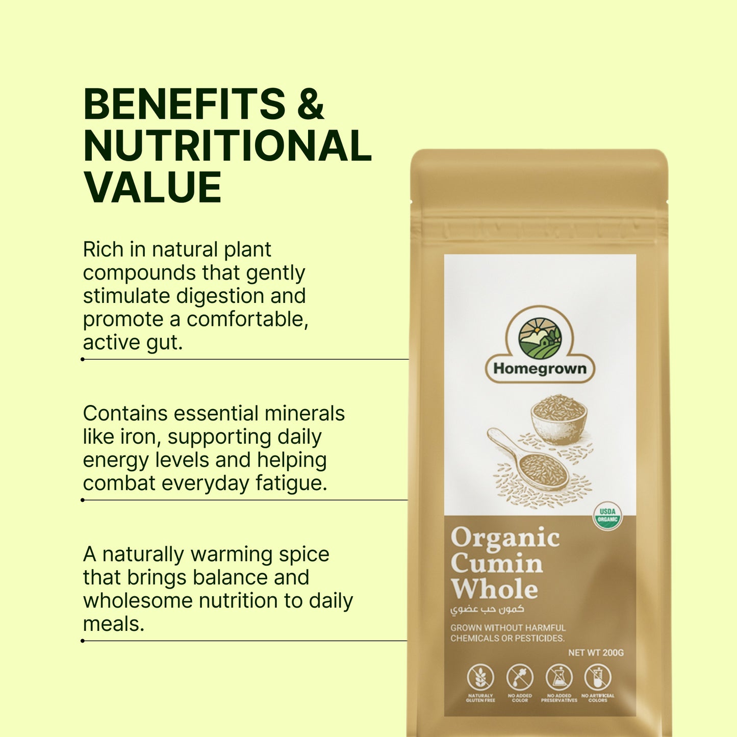 Homegrown Organic Cumin Whole (200g)