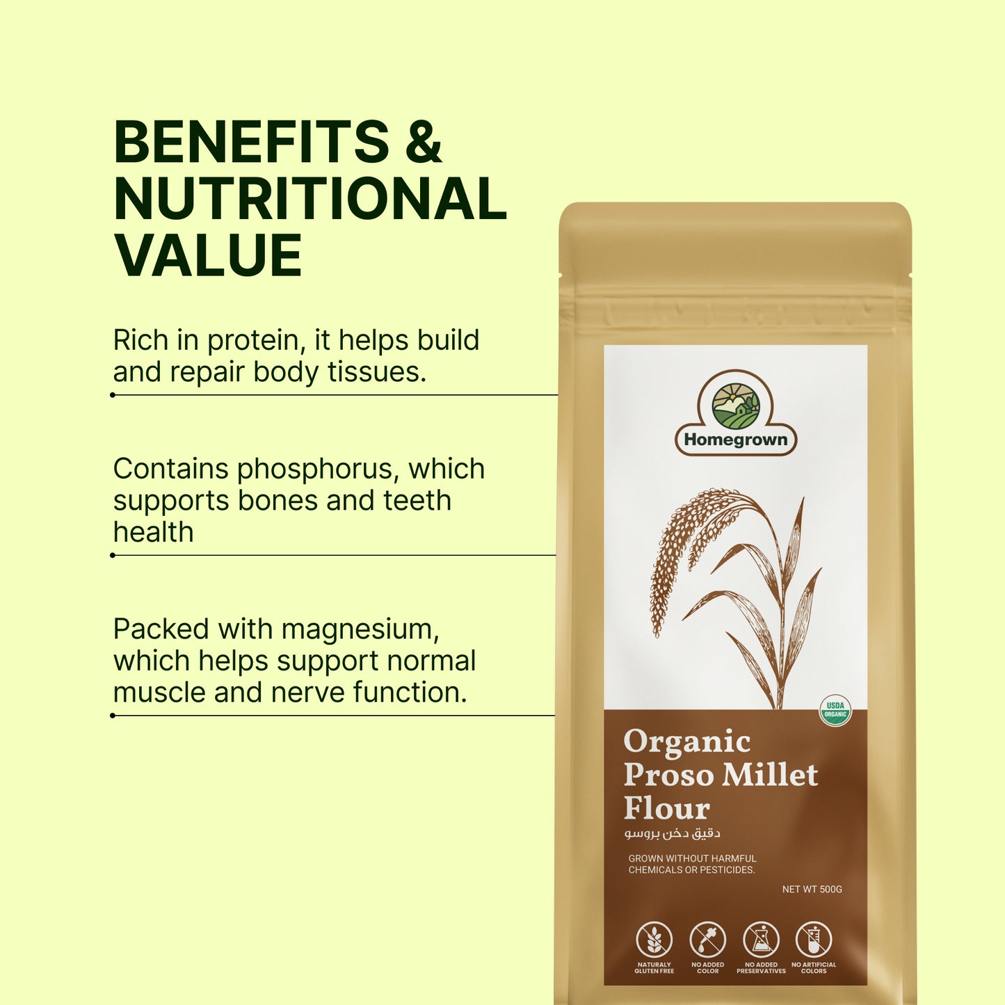 Homegrown Organic Proso Millet Flour (500g)