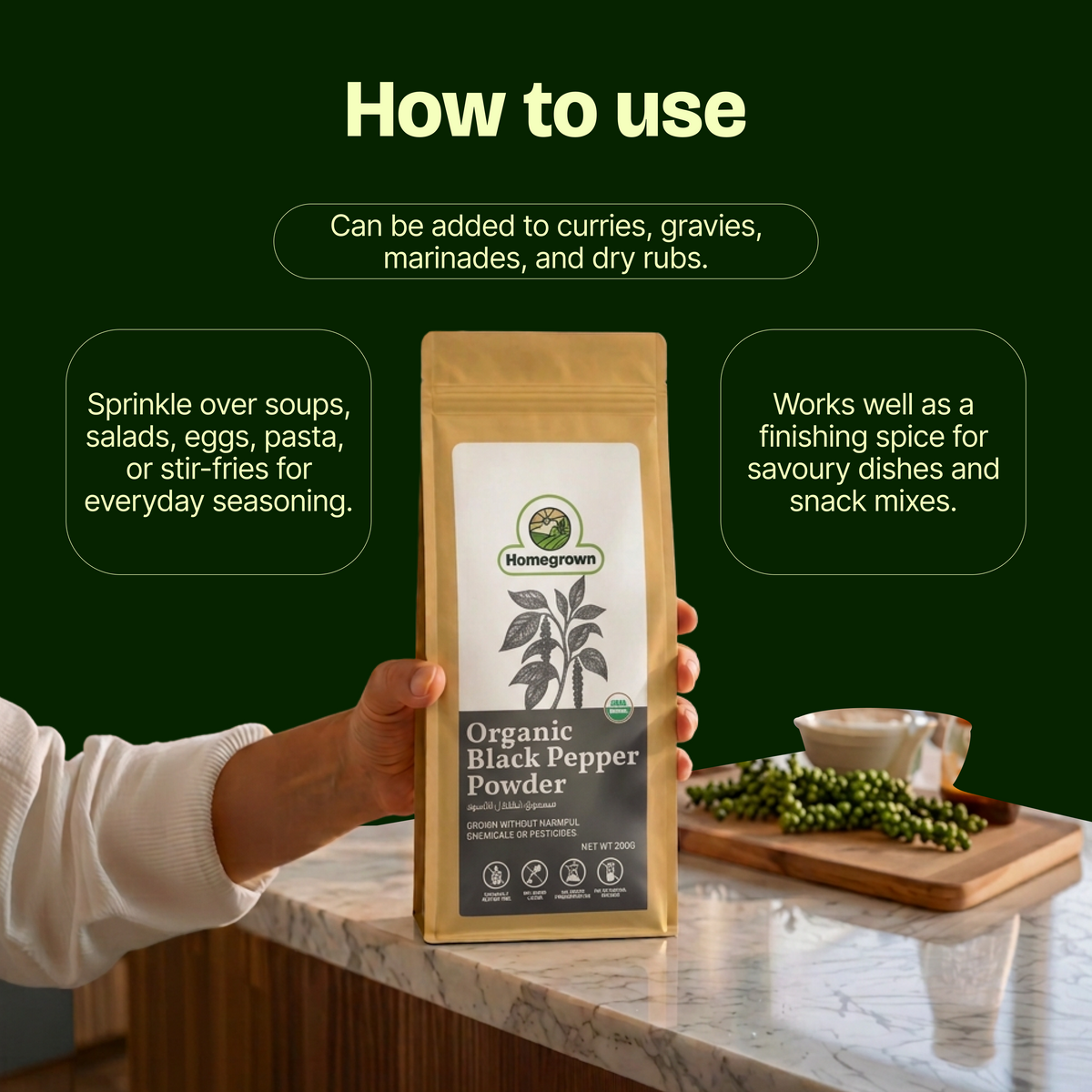 Homegrown Organic Black Pepper Powder (200g)