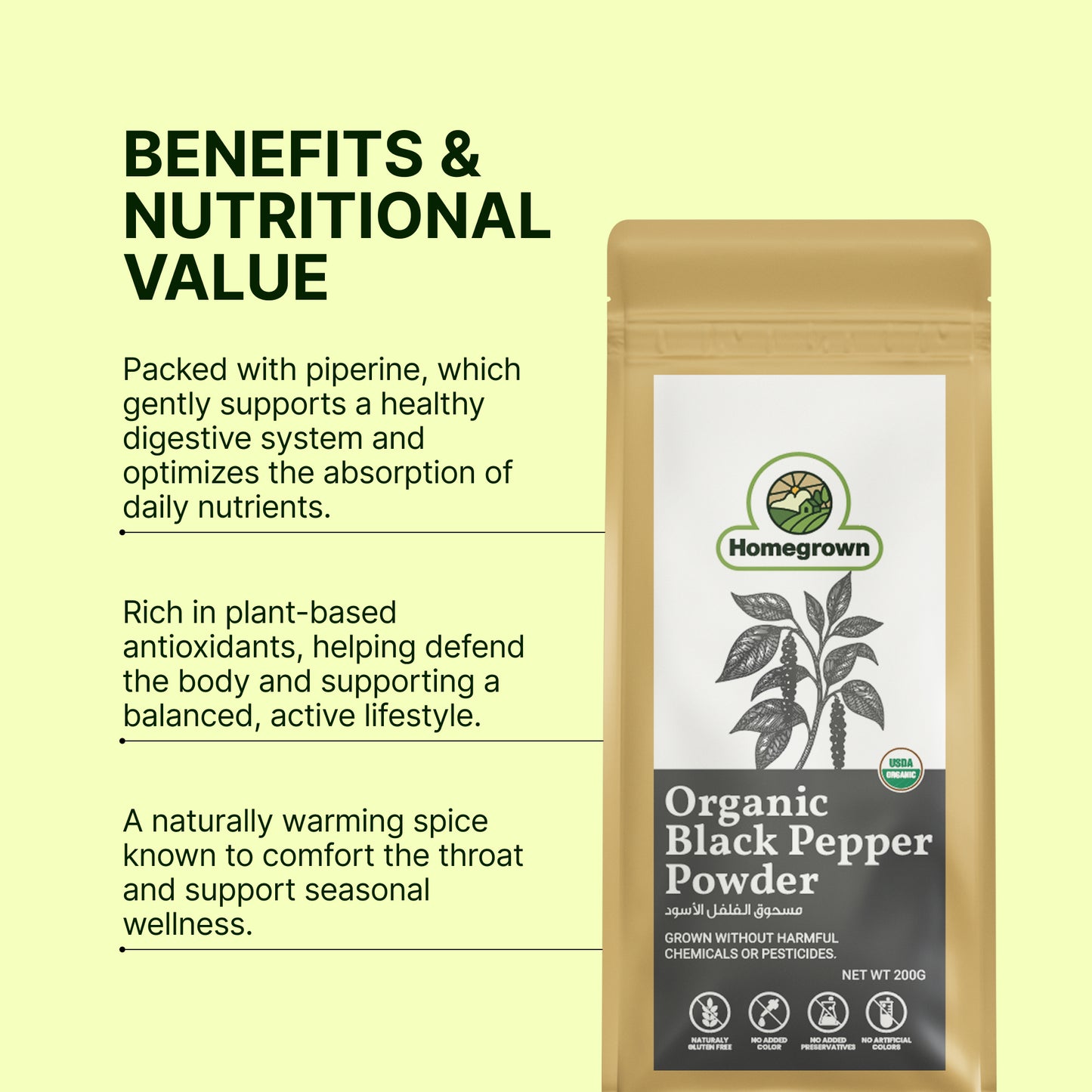 Homegrown Organic Black Pepper Powder (200g)