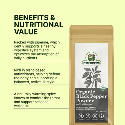 Homegrown Organic Black Pepper Powder (200g)