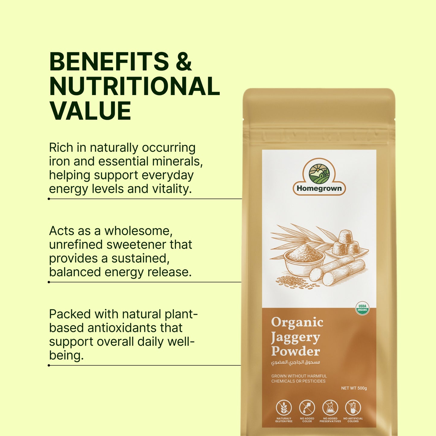 Homegrown Organic Jaggery Powder (500g)