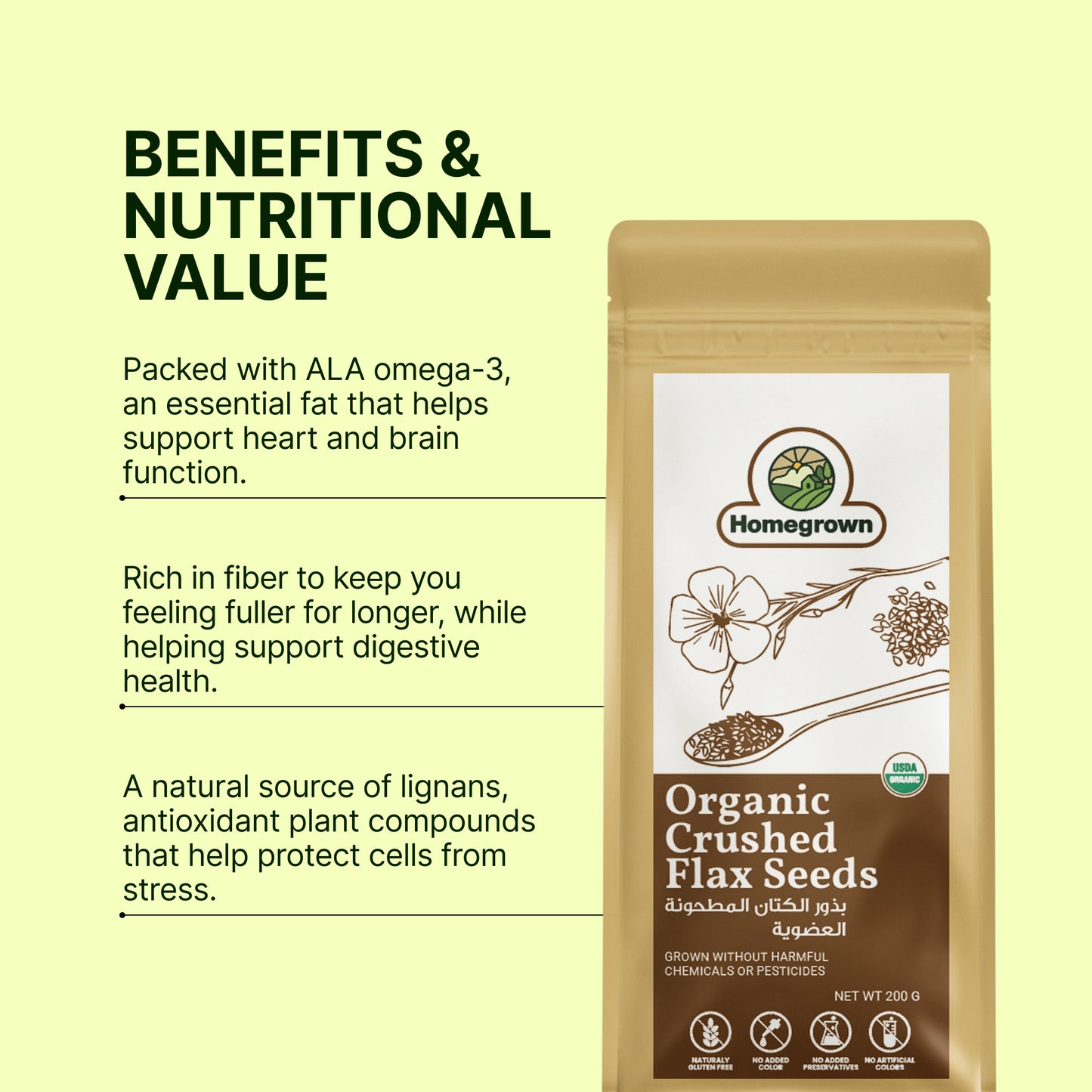 Homegrown Organic Crushed Flax Seeds (200g)