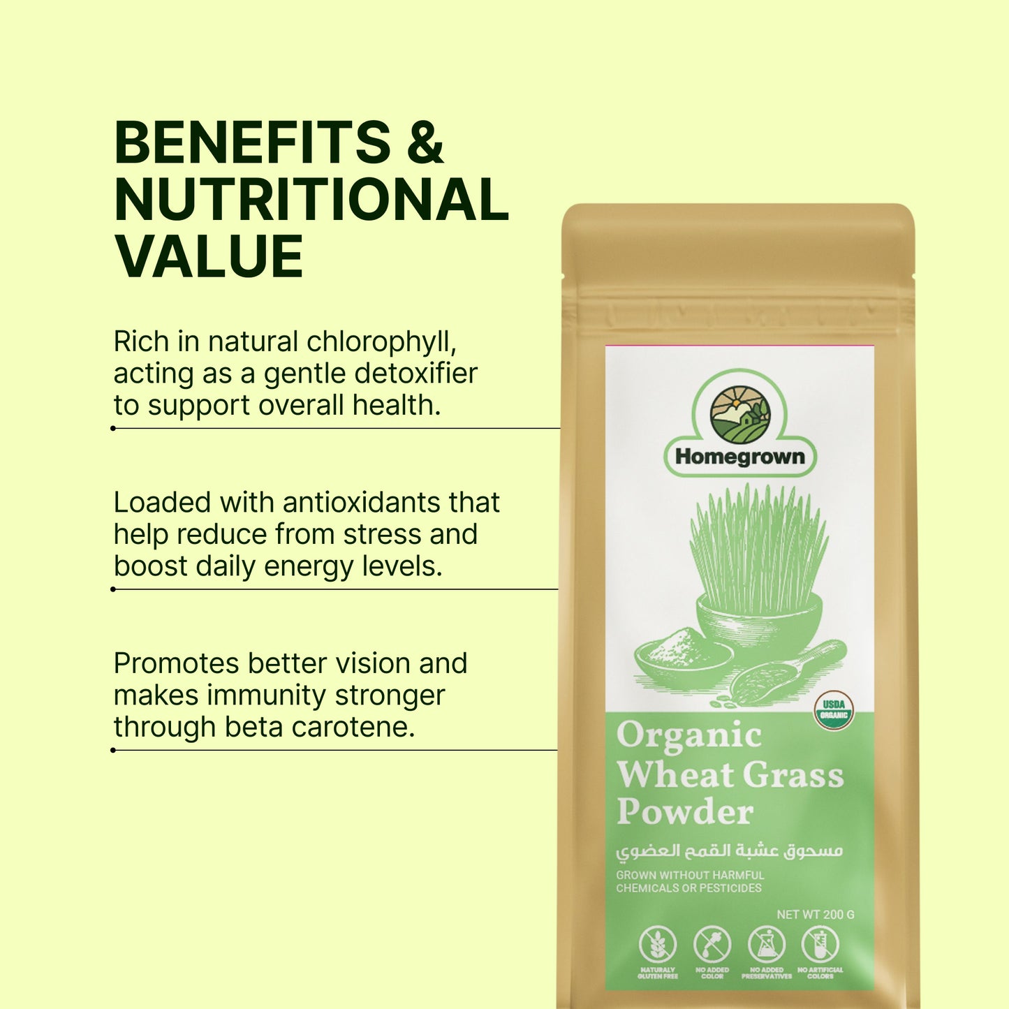 Homegrown Organic Wheat Grass Powder (200g)
