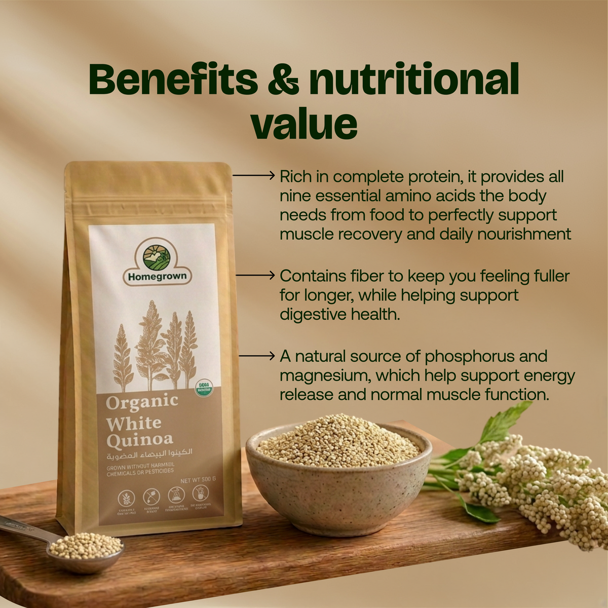 Homegrown Organic White Quinoa (500g)