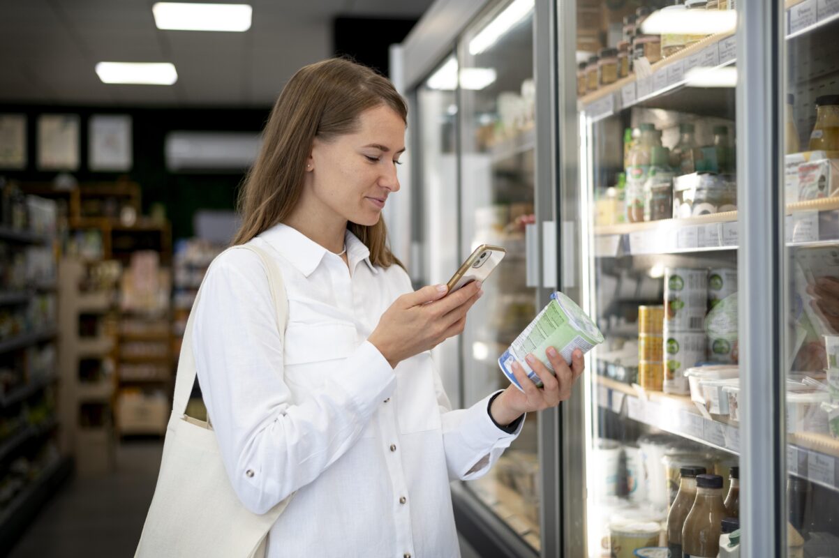 A lady checking the product lngredients